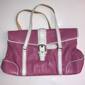 Pink Coach Bag with White Straps/Belt Button